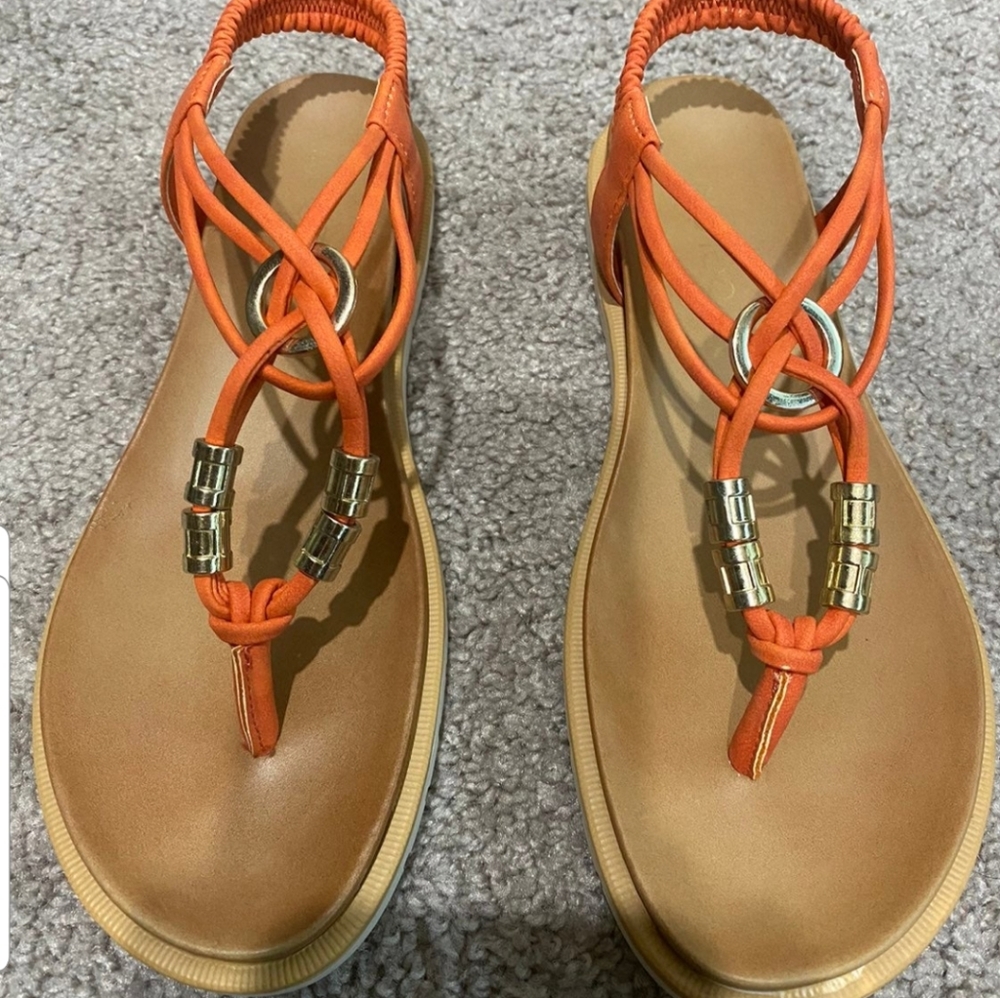 Me Too Orange Leather Thong Sandals